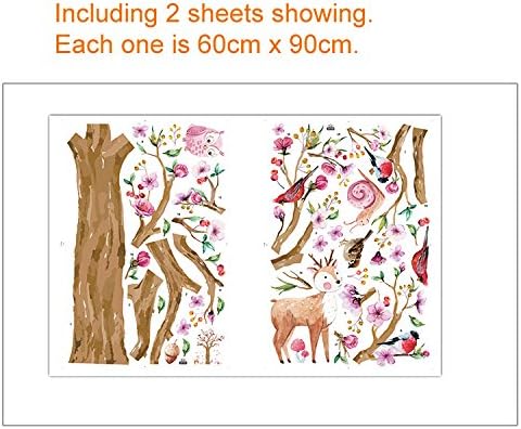 Cute Large Wall Sticker of Colorfull Tree with Deer and Snail for Home Decor, Pink - Image 4