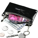 Itslife Triple Zipper Leather Mini Coin Purse Card Holder with Key Chain(Black)
