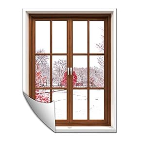 Wall Paper Small Wall Mural Snowscape Out of The Window Wall Art Removable Wall Decoration for Bedroom Living Room - 24x32 inches