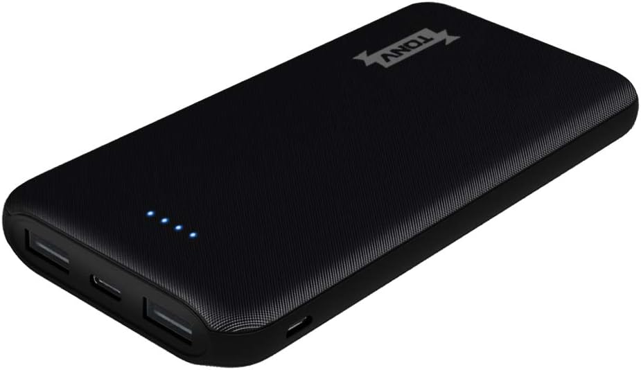 Tonv Portable Power Banks 10000mah Black Slim Type with Dual-Port USB Charger Design Compatible with Samsung and iPhone and More (10BK)