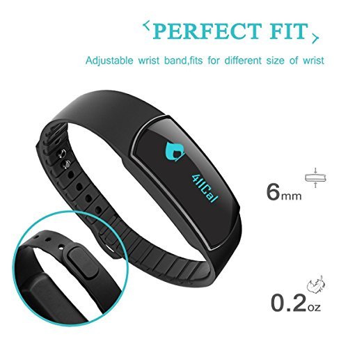 SinoPro Bluetooth Fitness Tracker Smart Bracelet Wristband with Touch Screen Sleep Monitor Pedometer Activity Tracker Call Reminder Remote Capture Functions for iPhone and Android Smartphones (Black)