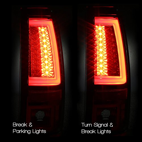 Xtune for 2003-2006 Chevy Silverado/GMC Sierra Red Clear Fiber-Optic-Tube LED Tail Lights + LED 3rd Brake Lamp 2004 2005