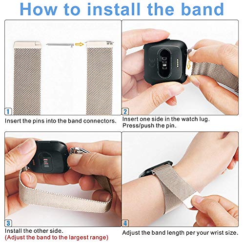 KIMILAR Metal Bands Compatible with Fitbit Versa/Versa Lite Bands, Women Men Small Large Stainless Steel Replacement Sport Bracelet Strap Wristbands Accessories with Magnet Lock - Thumbnail 6
