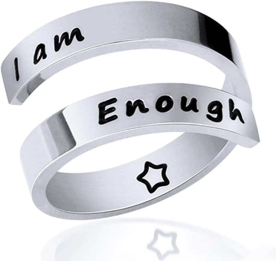 Adjustable Rings for Women/Men,Kucheed Inspirational Ring Jewelry Engraved I am Enough,Stainless Steel Spiral Wrap Twist Ring ,Personality Encouragement Birthday Graduation Gifts for Girls Boys