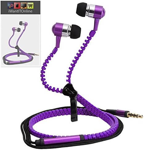 IWIO Binatone M250 Big Button Purple Premium 3.5mm ZIP Aluminium In Ear Stereo Wired Headset Hands Free Headphones with Built in Mic Microphone and On Off Button