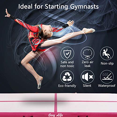 Inflatable Gymnastics Tumbling Training Mats Air Track with Electric Air Pump for Acrobatics Home Use Lawn Patio Park Beach Fitness Backflips Yoga Taekwondo Exercise Mat (9.84ft3.28ft) (Pink) - Thumbnail 2