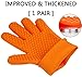OriDecor Improved Thickened Silicone Gloves [ 1 PAIR Food Grade Heat Resistant BBQ Silicone Gloves with Non Slip Rubber for Grill Cooking Baking Barbecue Potholder, Orange Color
