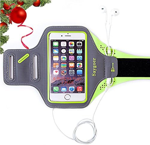 SAYGOER Green Water Resistant Armband For iPhone 8 plus, 7, 6, 6S, 5, 5C, 5S and Galaxy S5, Google Pixel - Fingerprint Touch , Good for Running, Unique Hidden Pocket for Stores Cash, Cards and Keys