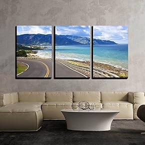 3 Piece Canvas Wall Art - Coastline of Kenting National Park in Taiwan - Modern Home Art Stretched and Framed Ready to Hang - 16"x24"x3 Panels