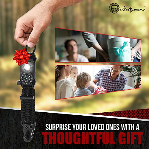 Men's Keychain | 11-in-1 LED Carabiner Lanyard Key Chain Fires Starter for Camping, Fishing, Hunting & Outdoor Emergencies Multipurpose Survival Tool Emergency Whistle, Flint Rod, Cutting Tool