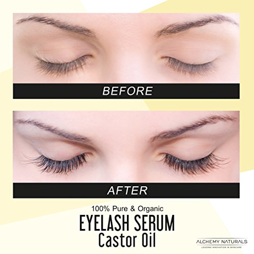 Castor Oil USDA Certified Organic, 100% Pure, Cold Pressed, Hexane-Free by Alchemy. Stimulate Growth for Eyelashes, Eyebrows, Hair. Lash Growth Serum, Brow Treatment. Deluxe Mascara Kit Included
