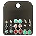 9 Pairs Vintage Triangle/Teardrop/Round Turquoise Stud Earrings Set for Women Silver Plated