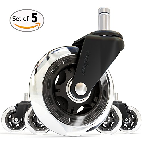 Office Chair Caster Wheels (Set of 5) - Safe For All Floor Types Including Hardwood, Perfect Heavy Duty Replacement For Desk Floor Mat, Universal Fit Stem, Rollerblade Style