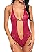 Naggoo Women's Sexy One Piece Lingerie Lace Crotchless Teddy Bodysuit (S / US 4, Dark Red)