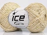 Cream Gold - Wool Blend with Gold Metallic Yarn, DK 50 Gram, 109 Yards