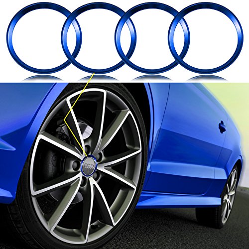 4 Pieces Blue Alloy Car Wheel Rim Center Cap Hub Rings Decoration For Audi A3 A4 A5 Q3 Q5 Q7 TT Quattro, BMW X1 X3 X5 1 3 5 6 7 Series