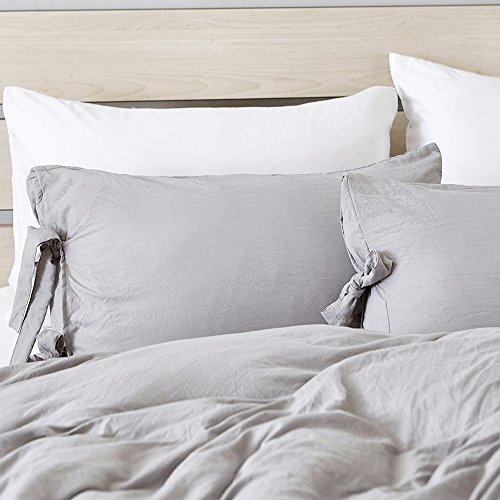 Hootech 2 Piece Duvet Cover Set Washed Cotton Natural Ultra Soft Solid Color Modern Style Bedding Set (Grey, Twin) - Thumbnail 2
