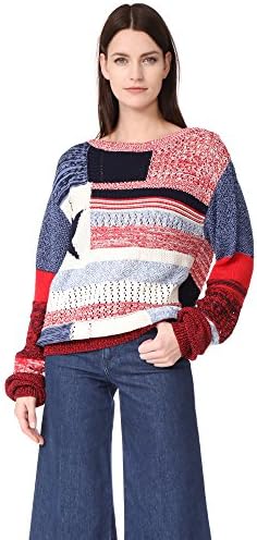 Hilfiger Collection Women's American Flag Patchwork Sweater, Rio Red/Multi, X-Small