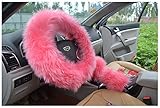 BELLESIE 3pcs 1 Set Soft Fluffy Plush Australian Wool Car Steering Wheel Cover with Handbrake Cover & Gear Shift Cover for 14.96