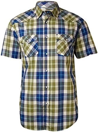 Just Keep Livin Men's AdvantEdge Performance Dobby Plaid Shirt (L, True Navy)