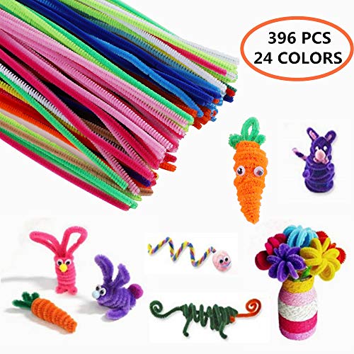 Creativity Craft Chenille Pipe Cleaners - 396 pcs 24 Colors with Wiggle Googly Eyes for DIY Art and Crafts Creative Projects and Decorations Smooth at Both Ends No Damage/Hurt(6mm x 12inch)