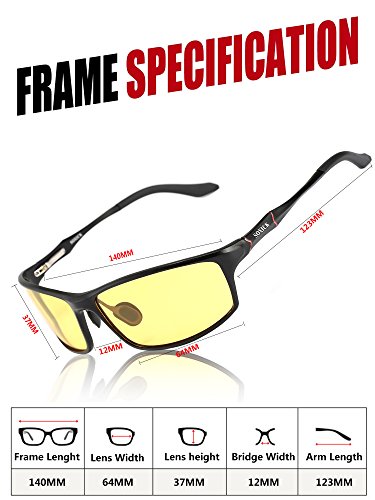 Soxick® HD Metal Night Driving Polarized Rectangle Full Rim Sunglasses for Men Women