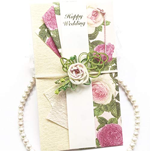Frontia Shugi Bukuro Japanese Traditional Money Gift Envelope Wedding Washi Mizuhiki Handmade (Pink Rose/Rhinestone&Glitter)