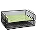 2 Tier Paper Letter Tray Desk Organizer with Bottom Support Frame Stackable Desktop File Document Organizer Metal Mesh Collection Office Desk Accessories with 3Pcs File Folders,Horizontal Black