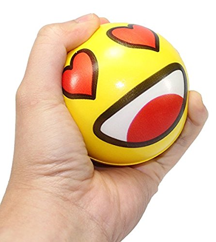 Set of 24 Assorrted Big Happy Face Fun Emoji Hand Wrist Finger Exercise Stress Relief Therapy Squeeze Ball â€¦ (24 Pack)