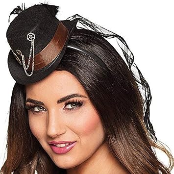 Ladies Steampunk Mini Hat Hairband With Veil Fancy Dress Accessory