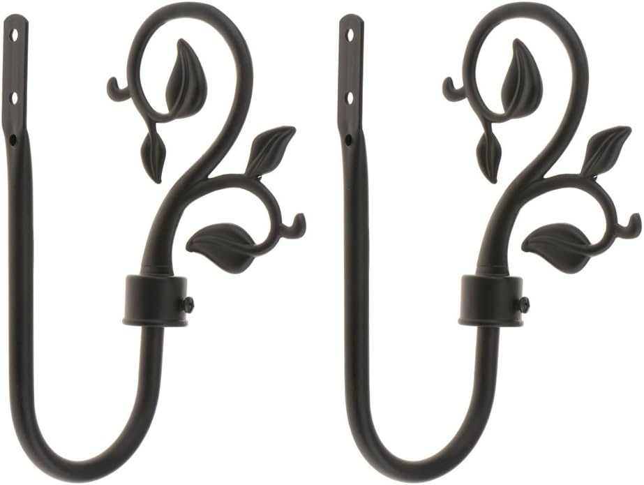 MonkeyJack 2x Tree Vine Leaf Design Metal Curtain Hooks Window Drapery Holder Tieback Holdback Hanger for Home Decor - Black