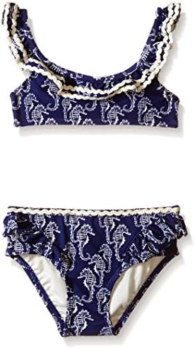 Hula Star Toddler Girls' Chatty Seahorse Two Piece Bikini, Navy/Cream, 6X