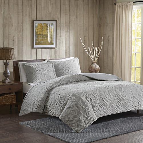 Woolrich Teton Embroidered Plush Coverlet Set Gray King/Cal King
