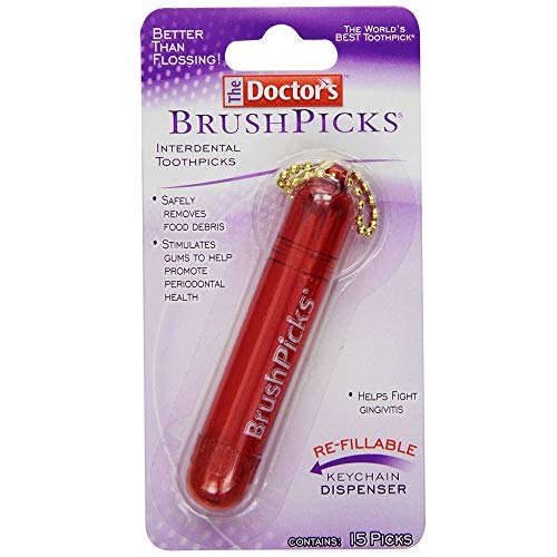 The Doctor's BrushPicks Interdental Toothpicks Dispenser | 15-Picks per pack | 3-Packs Total