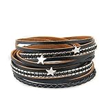Jenia Women Star Multi-layer Leather Bracelet Braided Wrap Bangle Cuff Alloy Magnetic Clasp