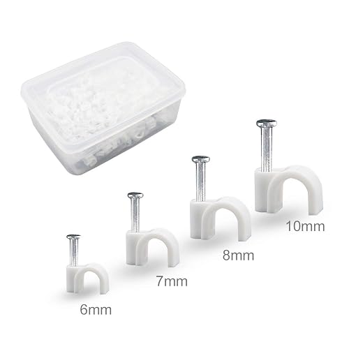Rolson 390-Piece Plastic Cable Clip Assortment – 4mm To 12mm Round Wire Clips (RLS-61290)