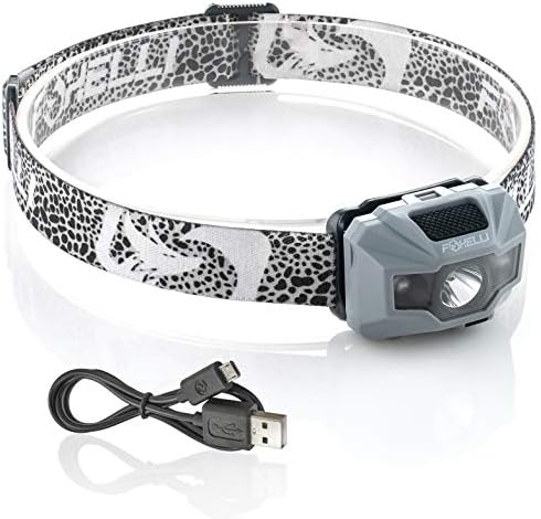 Foxelli USB Rechargeable Headlamp Flashlight - 180 Lumen, up to 40 Hours of Constant Light on a Single Charge, Bright White Led + Red Light, Compact, Easy to Use, Lightweight & Comfortable Headlight