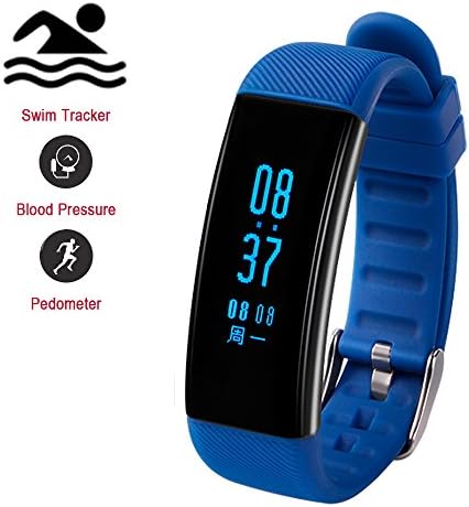 Smart Bracelet, Longess High Precision Heart Rate Blood Pressure Monitor Waterproof Swimming steps calorie counter Wristband WeChat Motion Fitness Activity Tracker for Android IOS (Blue)