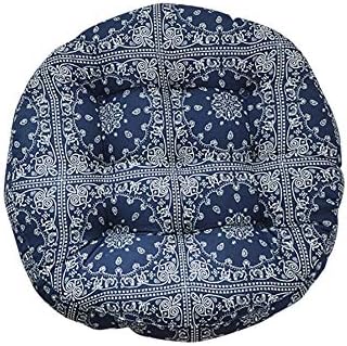 TMJJ Cotton Linen Round Floor Pillow Cushion Japanese Futon Seat Cushion Thicken Chair Wave Window Pad 21" x 21",Ancient Blue