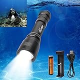 VOLADOR Diving Flashlight, 1000 Lumen Rechargeable Diving Flashlight Waterproof 150M LED Underwater Flashlight with 1 x 18650 Battery and Charger