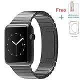 Eoso Stainless Steel Replacement Smart Watch Band Link Bracelet with Double Button Folding Clasp for 42mm Apple Watch All Model(Bracelet Black,42mm)