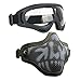 Airsoft Masks- Adjustable Half Metal Steel Mesh Face Mask And UV400 Goggles Set For Hunting, Paintball, Shooting(Green Skull)