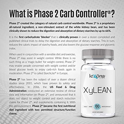 XyLEAN Diet Pills for Men & Women | w/Clinically Proven FDA Approved Phase 2 Carb Controller Weight Loss Aid | Carb Blocker, Helps Curb Hunger, Increase Energy & Focus | 60 Tablet