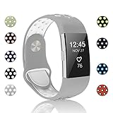 POY Replacement Bands Compatible for Fitbit Charge 2, Adjustable Breathable Wristbands with Air Holes Straps, Small Gray White 1PC