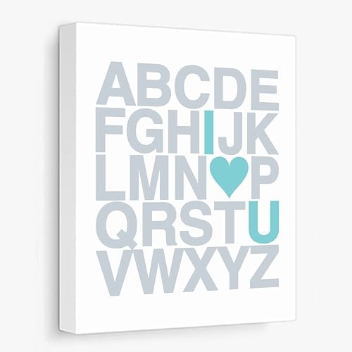Amazon Com I Love You Alphabet Abc Teal Grey Canvas Art Print Ready To Hang Many Sizes Handmade