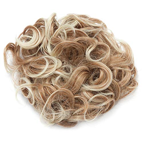 Messy Curly Combs Hair Bun Extensions Easy Stretch Hair Dish Chignon Clip in Updo Hairpiece Ponytail Scrunchy Accessory for Women 95g Light Auburn Mix Bleach Blonde