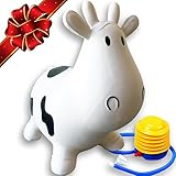 FLASH SALE | Inflatable Cow Bouncer Seat - Best for Physical Therapy, Increases Balance and Agility, Eco-Friendly + Free Foot Pump, Easy to Inflate - White