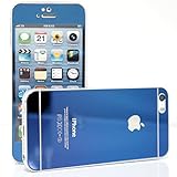 iPhone 5 Colored Screen Protector,New Cool Colorful Glitter Metal Bling Full Cover Tempered Glass Screen Protector for Apple iPhone 5 5S (Full Blue,Front & Back)