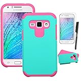 Samsung Galaxy J1 (Samsung J100) Phone Case, Luxca (Tm) Samsung Galaxy J 1 (Samsung J 100) (verizon) Hybrid Heavy Duty Rugged Impact Advanced Armor Soft Silicone Cover Hard Snap On Astronoot Case + Clear LCD Screen Protector + Luxca (Tm) Stylus Pen (Teal / Pink Astronoot)