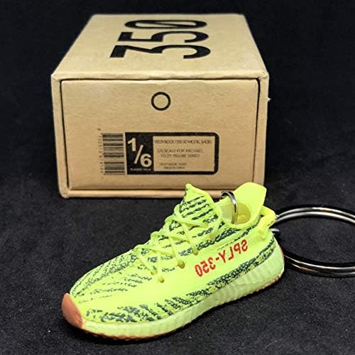 Yeezy Boost 350 V2 Sply Zebra Semi Frozen Yellow Sneakers Shoes 3D Keychain 1:6 Figure + Shoe Box